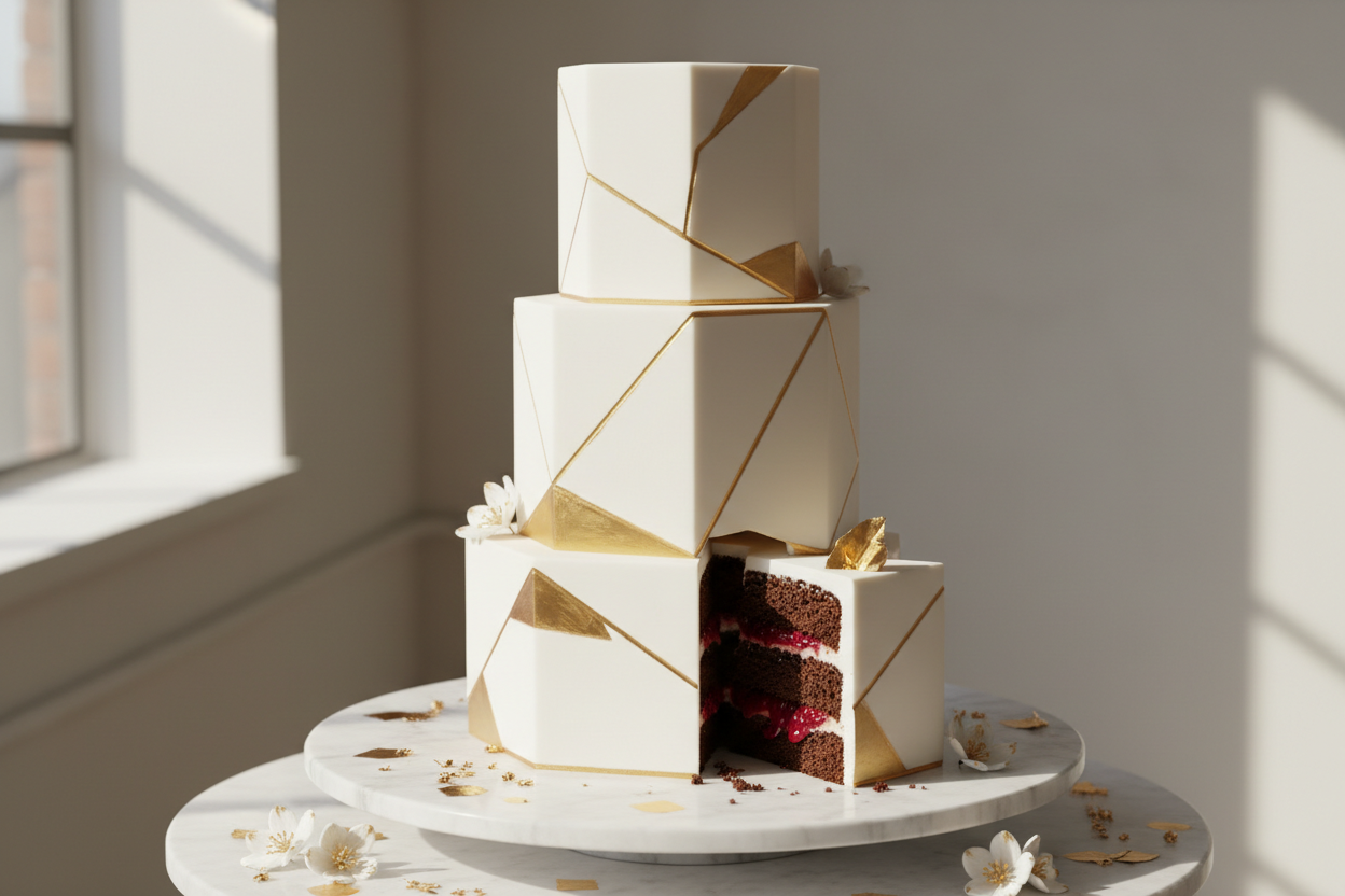 Tarta boda geométrica dorada